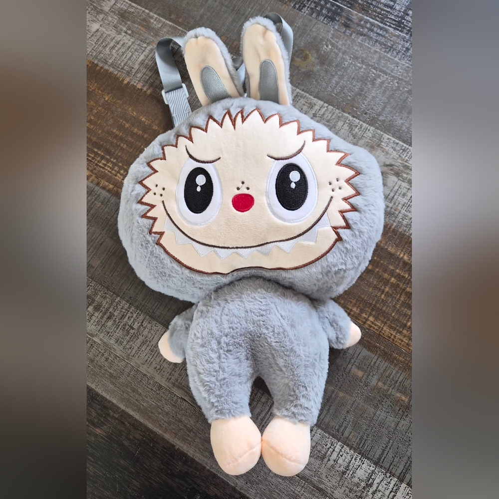 ~ EASTER BASKET ~ Super Adorable Cartoon Monster Plushie Backpack 17" Grey New!